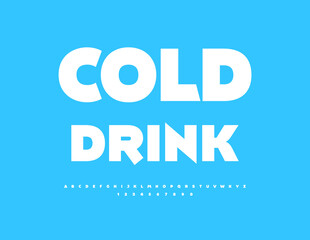 Vector advertising label Cold Drink. Modern White Font. Artistic Alphabet Letters and Numbers set.