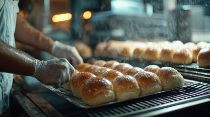Freshly Baked Buns Being Pulled from the Oven