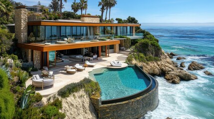 Obraz premium Luxurious beach home with advanced technology.