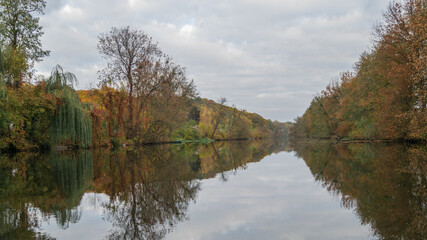 autumn trees reflected in water