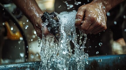 Fototapeta premium Dynamic Water Leak Repair Process in Action