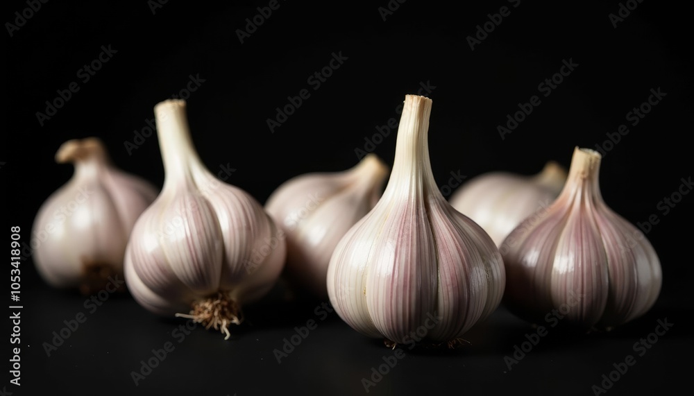 Poster  A bouquet of fresh unpeeled garlic bulbs