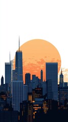 Naklejka premium Dramatic Sunset over Vibrant City Skyline