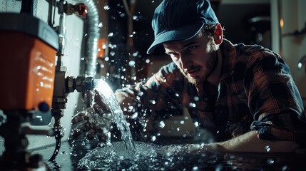 Dramatic Scene of Plumber Responding to Emergency Leak