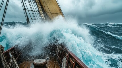 Fototapeta premium Dramatic Pirate Ship Battling Stormy Seas