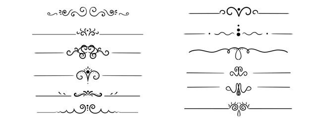 Vintage divider thin lines with elegant swirls for text or chapter separation. Hand drawn doodle border separator with flourish ornament. Elegant embellish for wedding invitation card, decoration