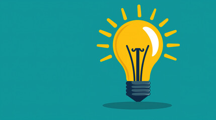 Yellow light bulb shining new idea concept on turquoise background