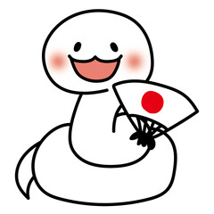 扇子を持っているヘビ（白）