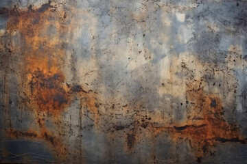 Obraz premium Processed collage of old rusty metal sheet texture in daylight. Background for banner