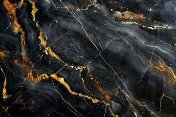 Photo of Deep black marble pattern with golden veins. Background texture for backdrops or mapping