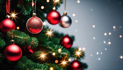 Naklejka premium Close up christmas tree decorated with christmas balls