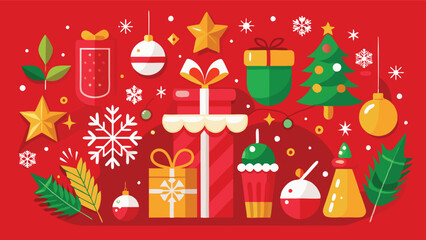 Festive Red Christmas Background with Sparkling Lights and Ornaments