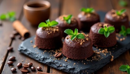  Chocolate truffles with a touch of mint and coffee beans ready to be savored