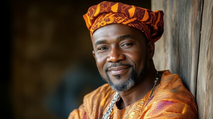 Obraz premium Middle-aged Nigerian man with traditional attire and a friendly face.