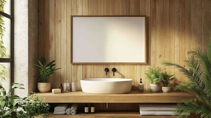 Fototapeta premium Modern bathroom with a blank canvas above the sink