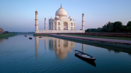 Fototapeta premium Serene Reflection of Taj Mahal at Dawn