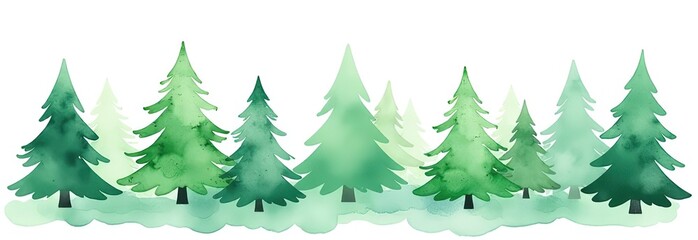 Obraz premium A collection of watercolor green Christmas fir trees 