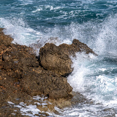 Konnos Bay Nature Trail, from Agioi Anargyroi Church to the Cyclops Cave, along the rugged coastline with beautiful sea and coast views, Cape Greco National Forest Park, Ayia Napa, Cyprus   
