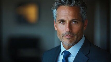 Fototapeta premium Middle-aged American man with a business suit and a confident look.