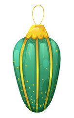Christmas tree toy with golden shiny stripes. Vector holiday illustration