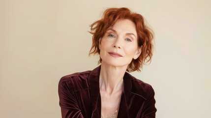 Fototapeta premium Elegant mature woman with a confident smile wearing velvet jacket
