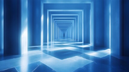 Mesmerizing Blue-Tinted Maze with Surreal 3D Optical Illusion Effects