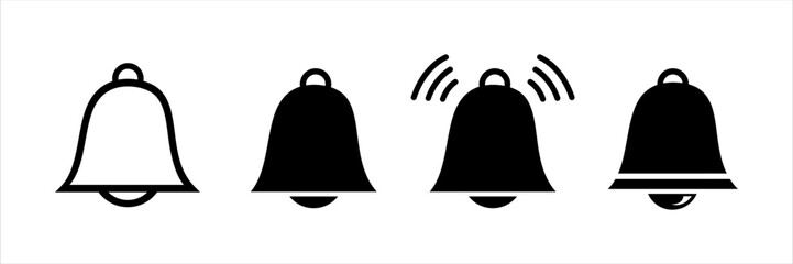Bell icons. Notification bell icon set. Alarm symbol. Ringing bells reminder icon, incoming inbox message sign - Bell icons collection 