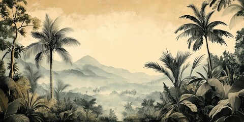 Retro Jungle Landscape Wallpaper for Home Decor