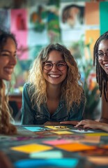 Fototapeta premium Diverse group of women collaborating in a modern office setting