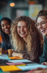 Fototapeta premium Diverse group of women collaborating in a modern office setting