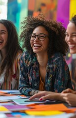 Fototapeta premium Diverse group of women collaborating in a modern office setting