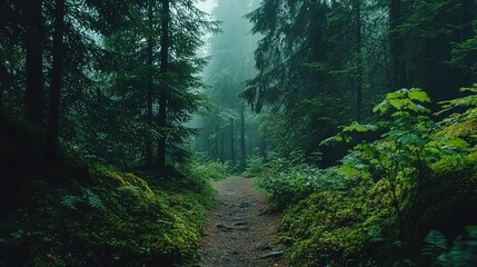 Obraz premium Lush Green Passage Through Enchanting Forest Pathway