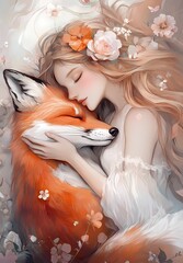 A beautiful girl holding a fox