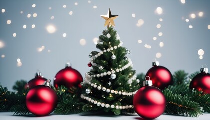 Naklejka premium Close up christmas tree decorated with christmas balls