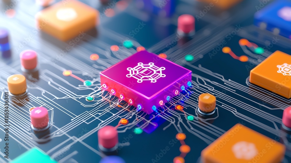 Wall mural topdown view of kubernetes architecture diagram, realistic 3d render, cool colors, high detail on co