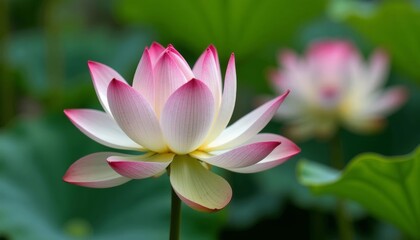 Fototapeta premium Elegance in bloom A pink lotus flower in focus