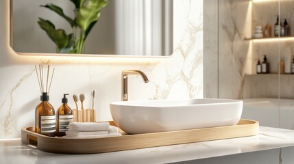 Fototapeta premium Modern bathroom with an empty vanity tray.