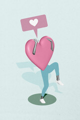 Vertical poster collage young headless woman heart like notification textbox message blogger social...
