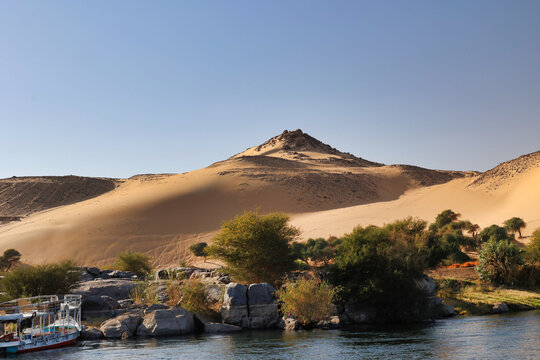 beautiful landscape from a boat on Nile river