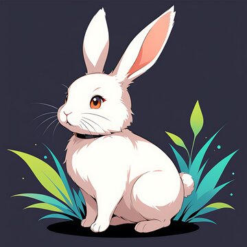recommend clip art: Adorable anime rabbit relaxing in a patch of grass Illustration background