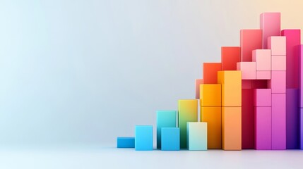 Colorful 3D business chart formed by blocks showcasing creative business concept, data creativity, and innovative solutions.