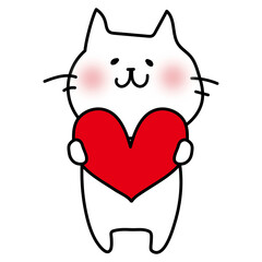 ハートを持っている白い猫