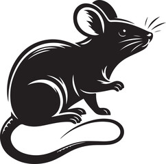 Vector Silhouette of Mouse Isolated on White Background.