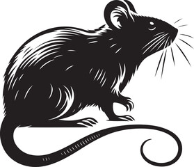 Vector Silhouette of Mouse Isolated on White Background.