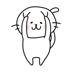 耳をさわっている白い猫