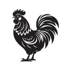 Realistic Chicken Drawing - Vector Outline on White Background.