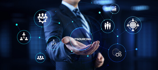 Outsourcing global recruitment human resources management concept.