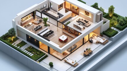 Explore the interior layout and garden features of a modern home.