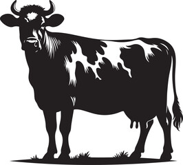Cow Symbol Silhouette - Simple Vector on White Background.