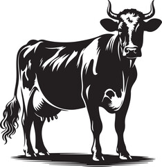 Cow Symbol Silhouette - Simple Vector on White Background.